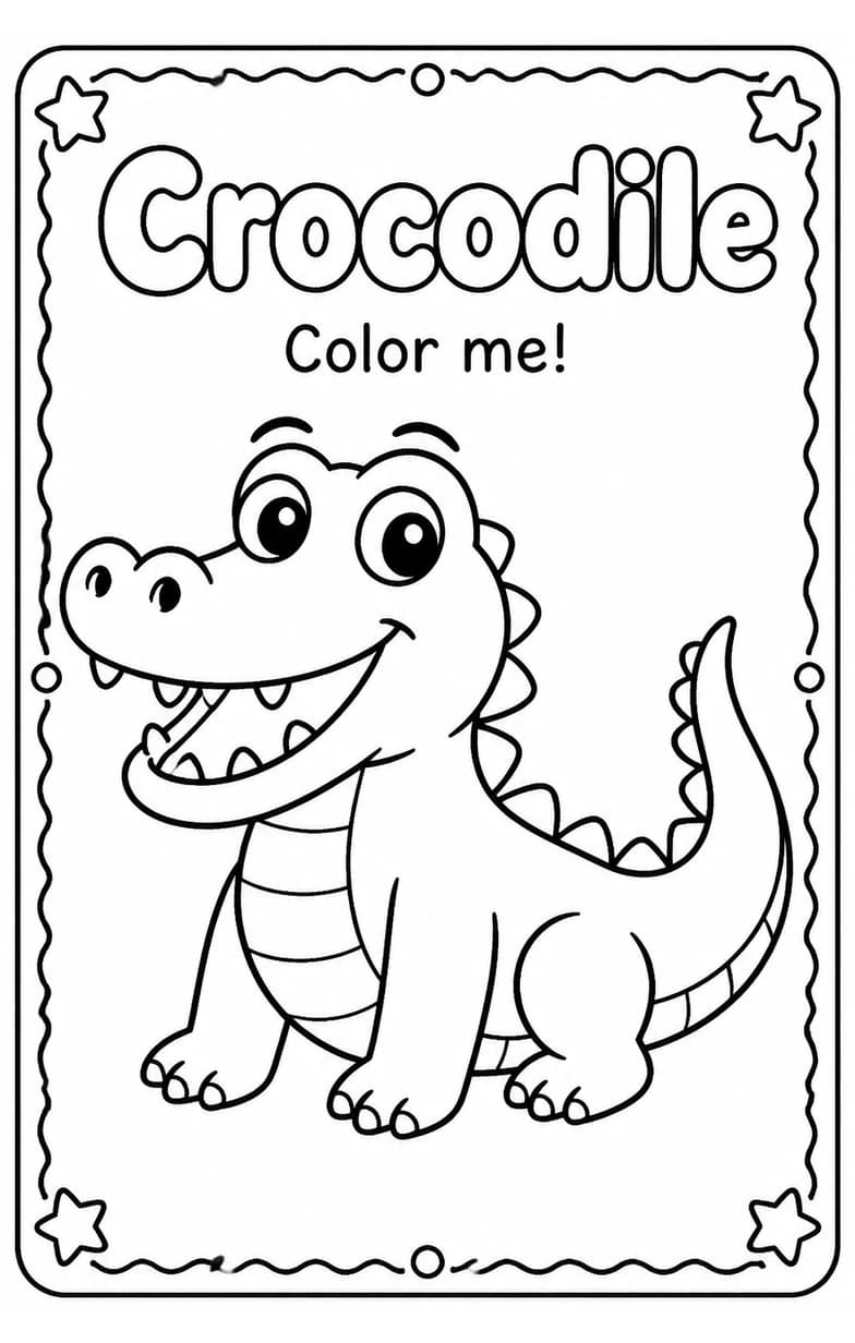 Crocodile Coloring Pages — free printable Kindergarten Art worksheet