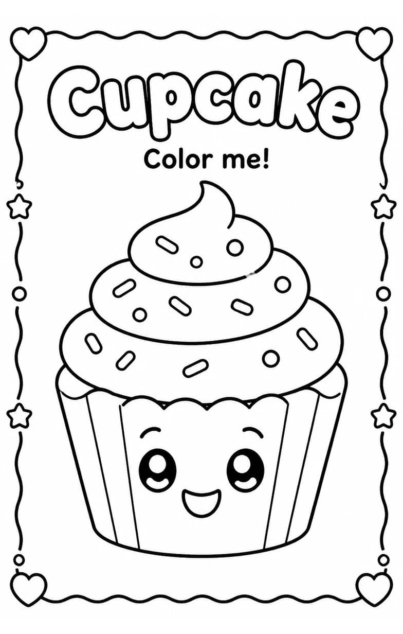 Cupcake Coloring Pages — free printable Kindergarten Art worksheet