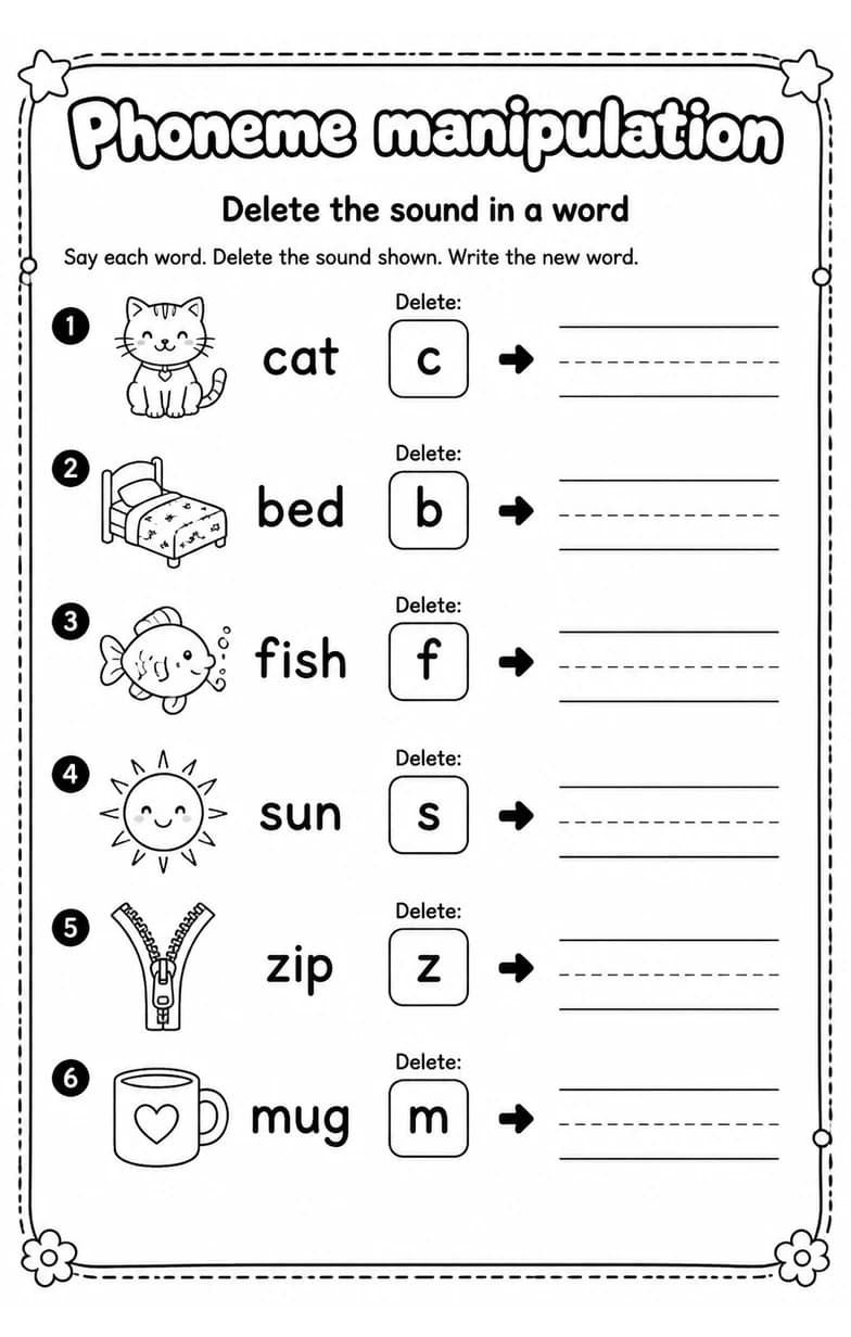 Delete the sound in a word — free printable Grade 2 English & Reading worksheet