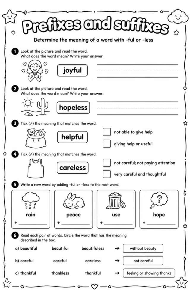 Determine the meaning of a word with -ful or -less
