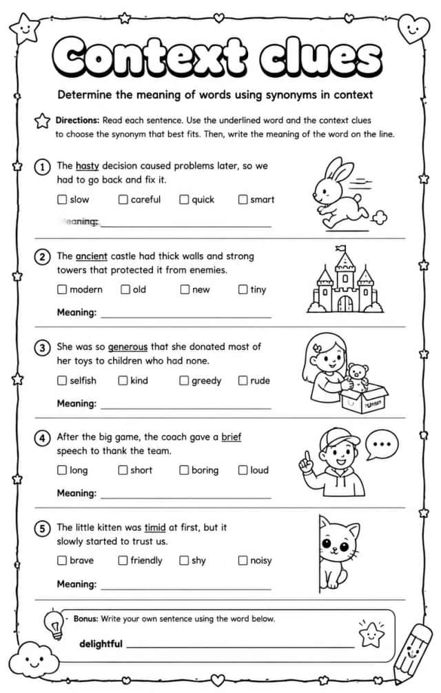 Determine the meaning of words using synonyms in context