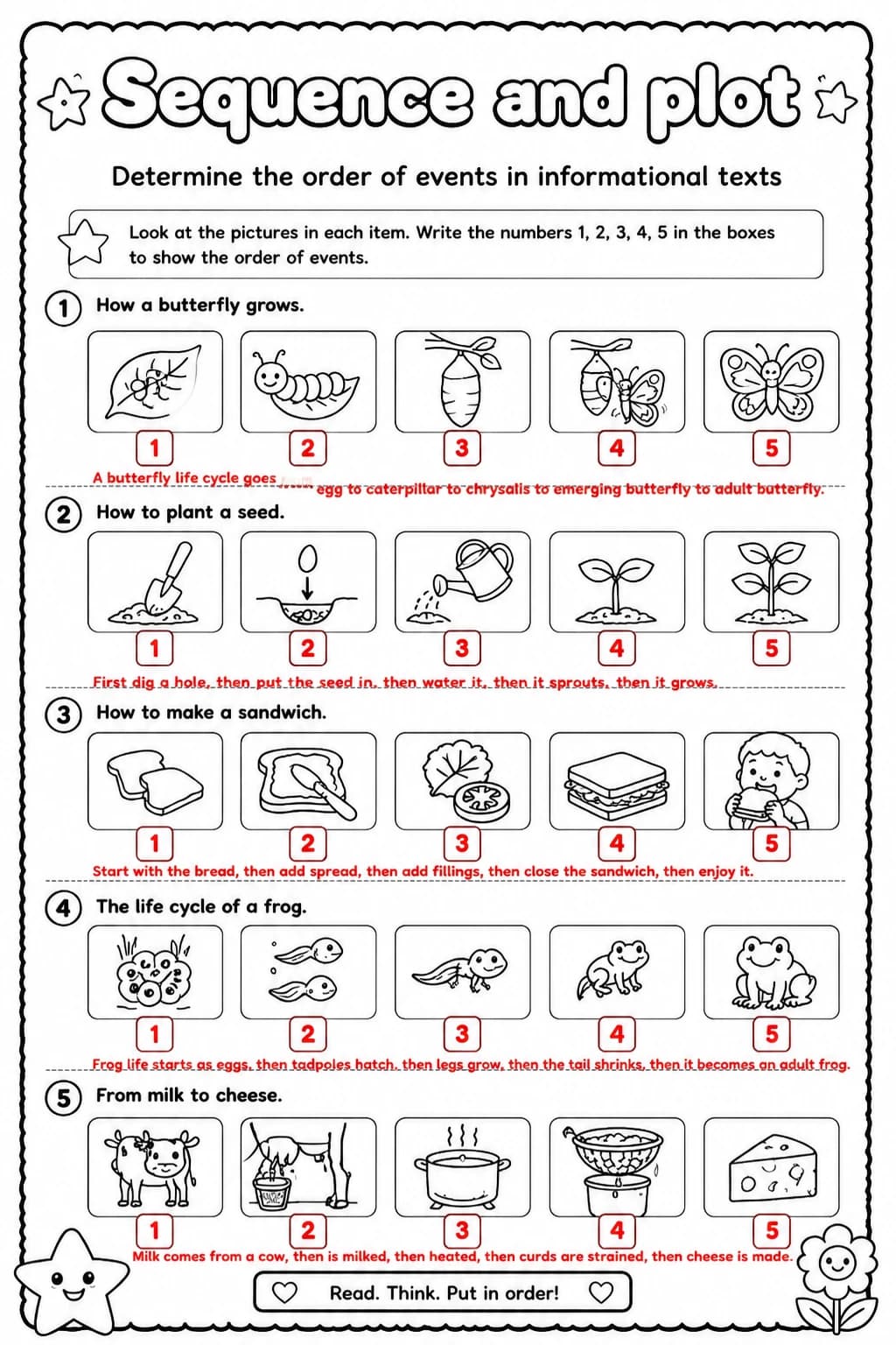 Answer key for Determine the order of events in informational texts — free printable English & Reading worksheet