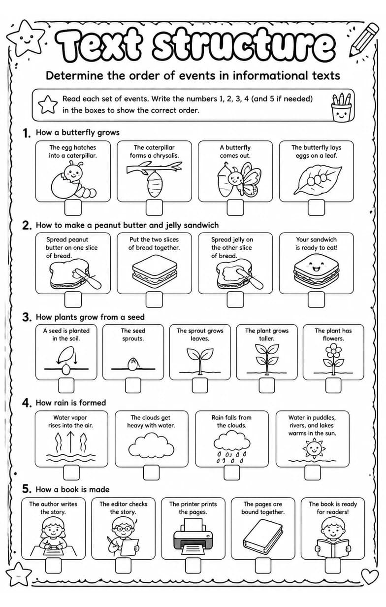 Determine the order of events in informational texts — free printable Grade 3 English & Reading worksheet