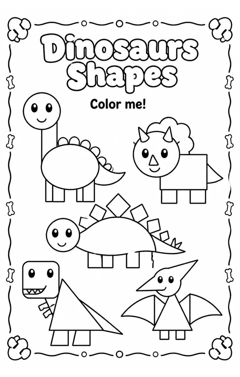 Dinosaurs Shapes Coloring Page