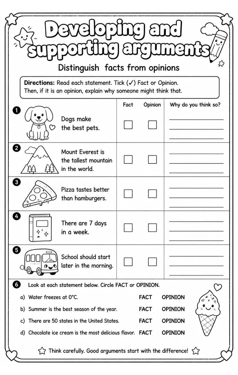 Distinguish facts from opinions — free printable Writing strategies English worksheet