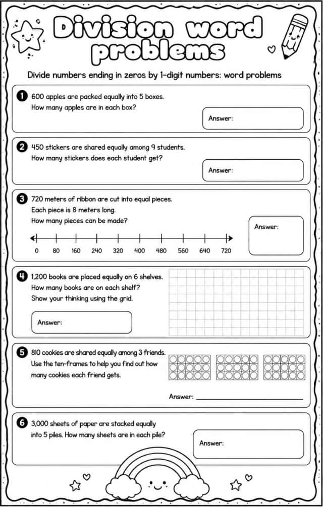 Divide numbers ending in zeros by 1-digit numbers: word problems