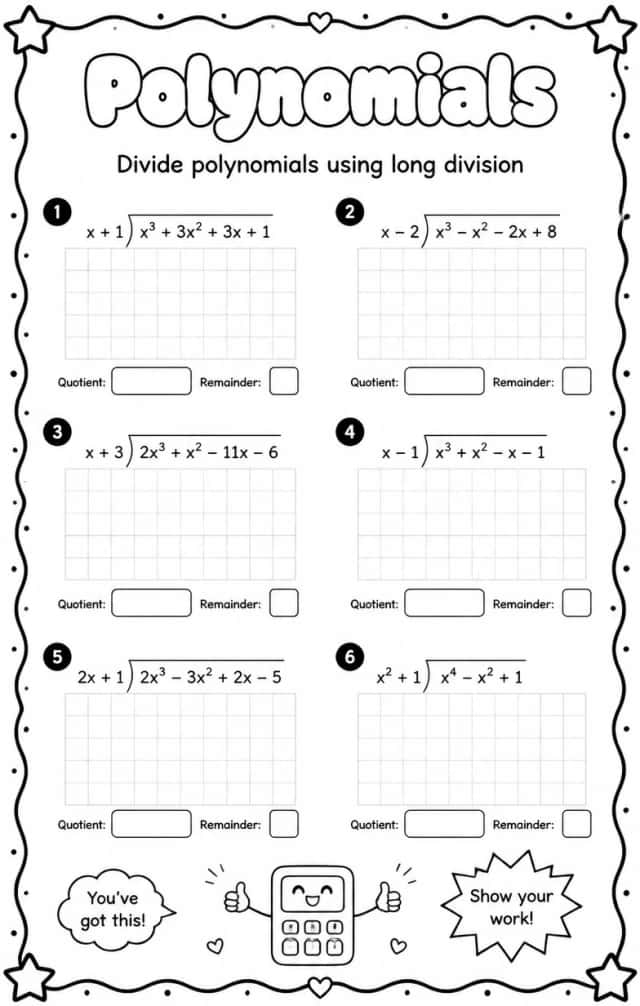 Divide polynomials using long division