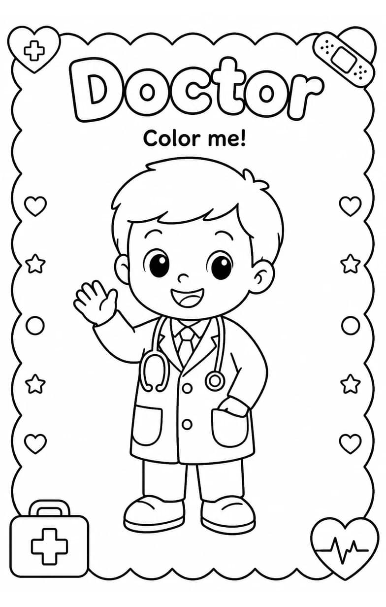 Doctor Coloring Pages — free printable Kindergarten Art worksheet