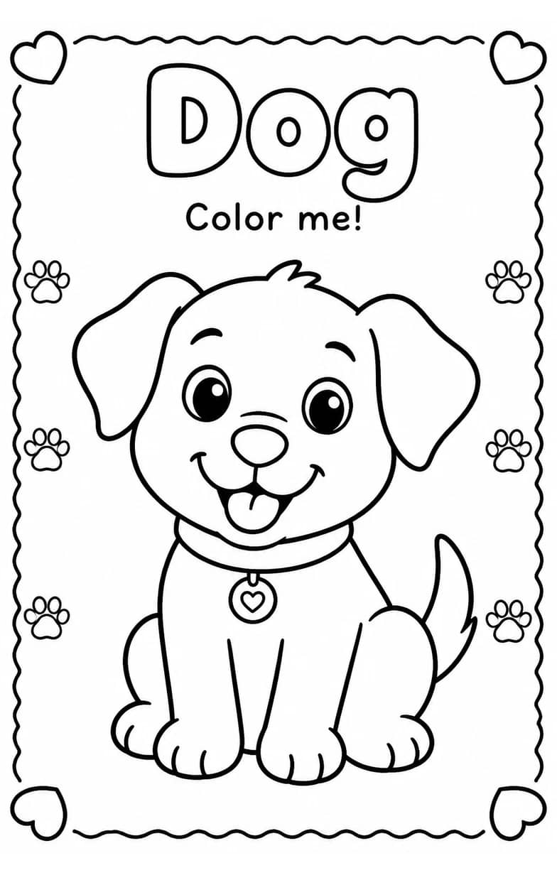 Dog Coloring Pages — free printable Kindergarten Art worksheet