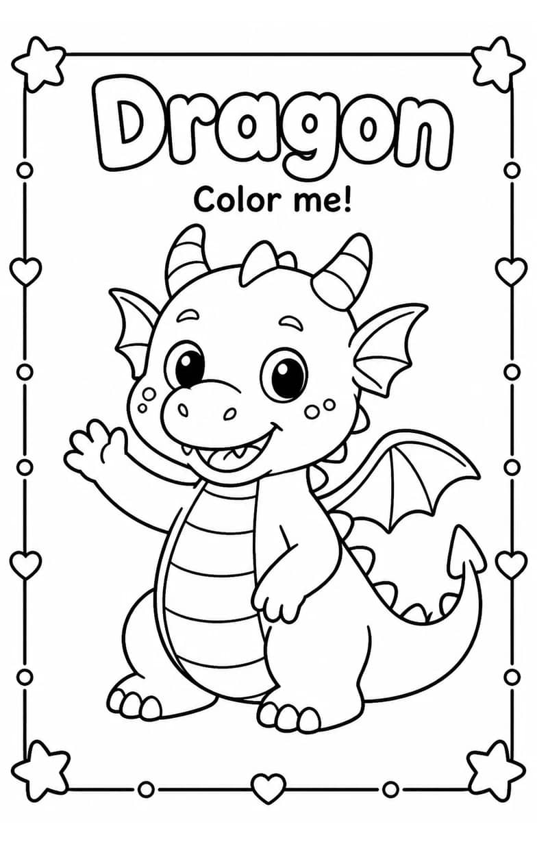 Dragon Coloring Pages — free printable Kindergarten Art worksheet