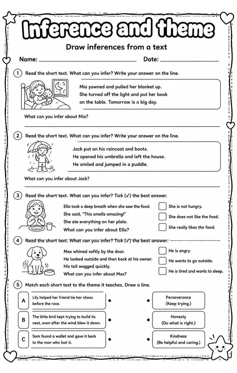 Draw inferences from a text — free printable Grade 2 English & Reading worksheet