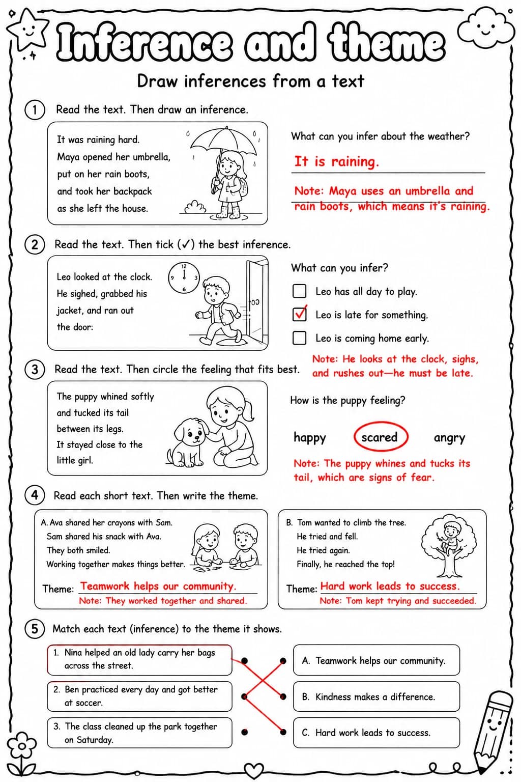 Answer key for Draw inferences from a text — free printable English & Reading worksheet