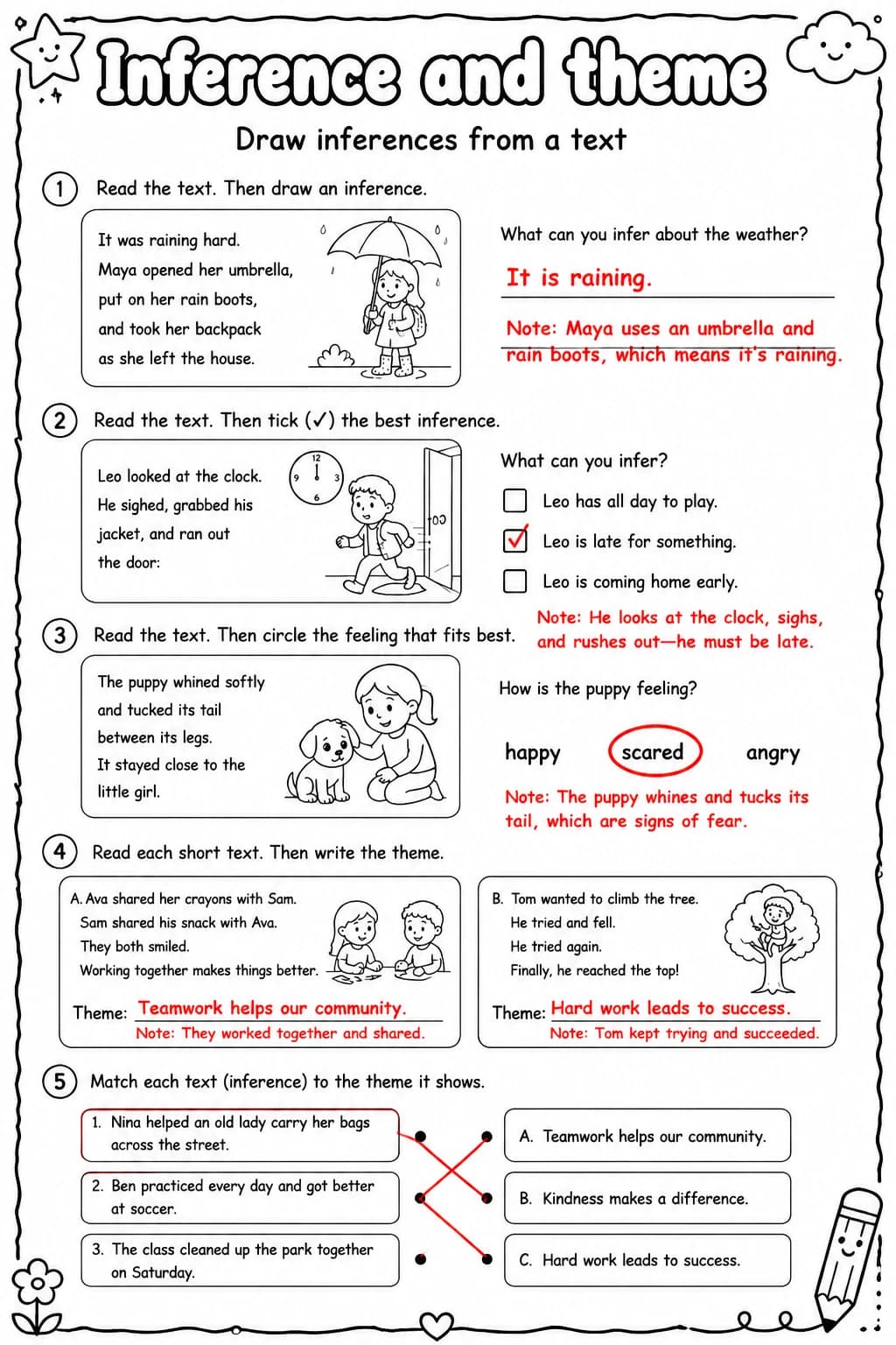 Answer key for Draw inferences from a text — free printable English & Reading worksheet