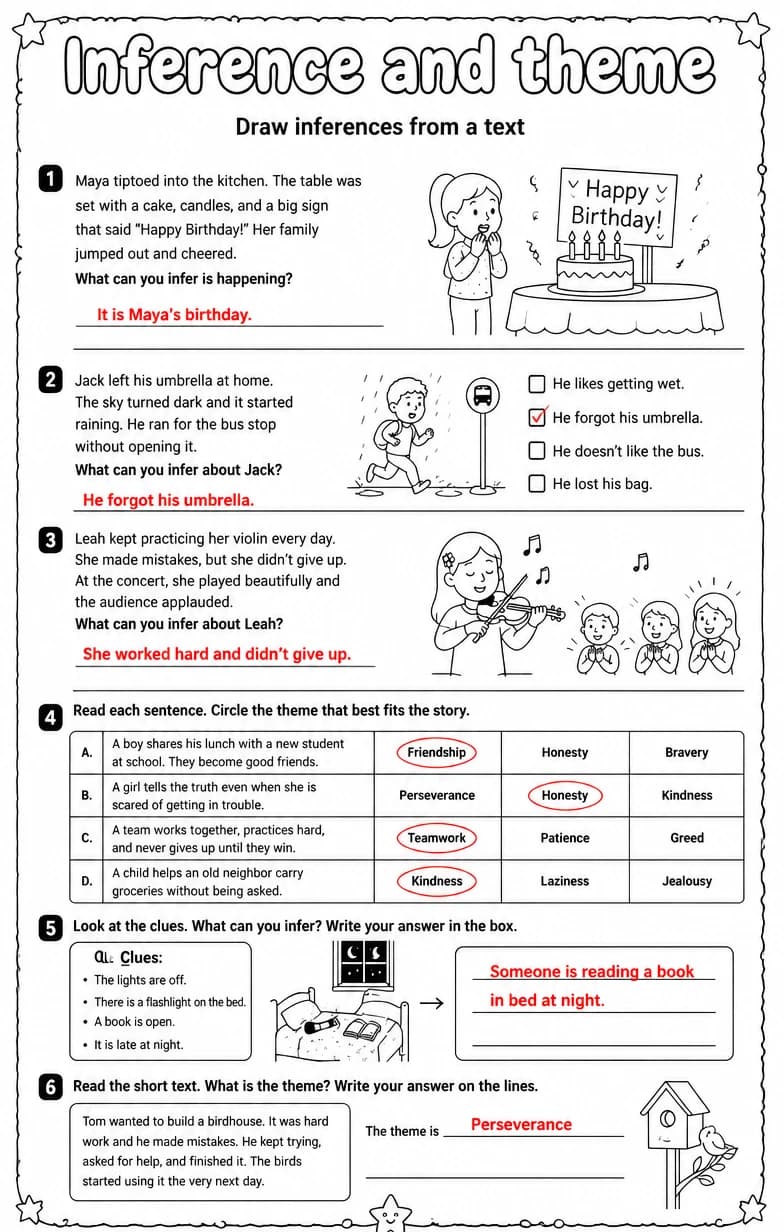 Answer key for Draw inferences from a text — free printable English & Reading worksheet