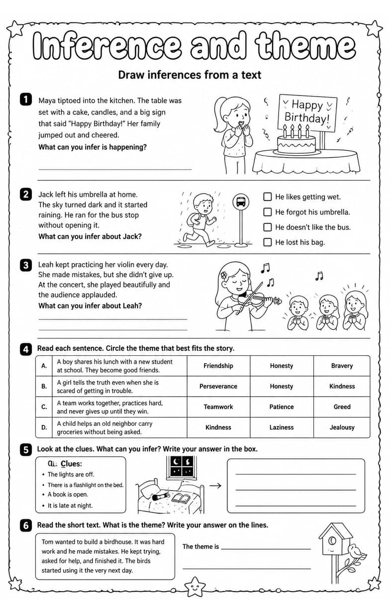 Draw inferences from a text — free printable Grade 4 English & Reading worksheet