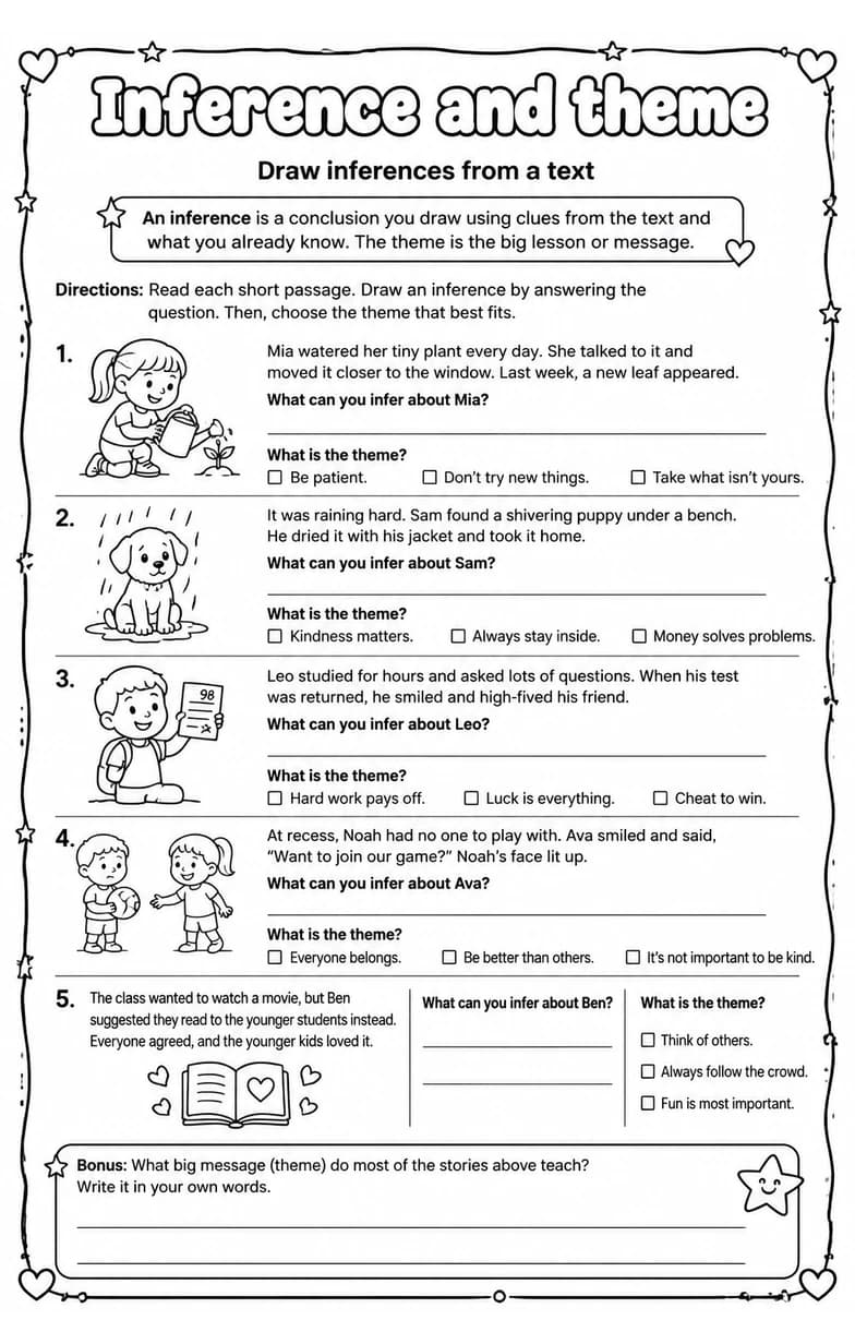 Draw inferences from a text — free printable Reading strategies English worksheet