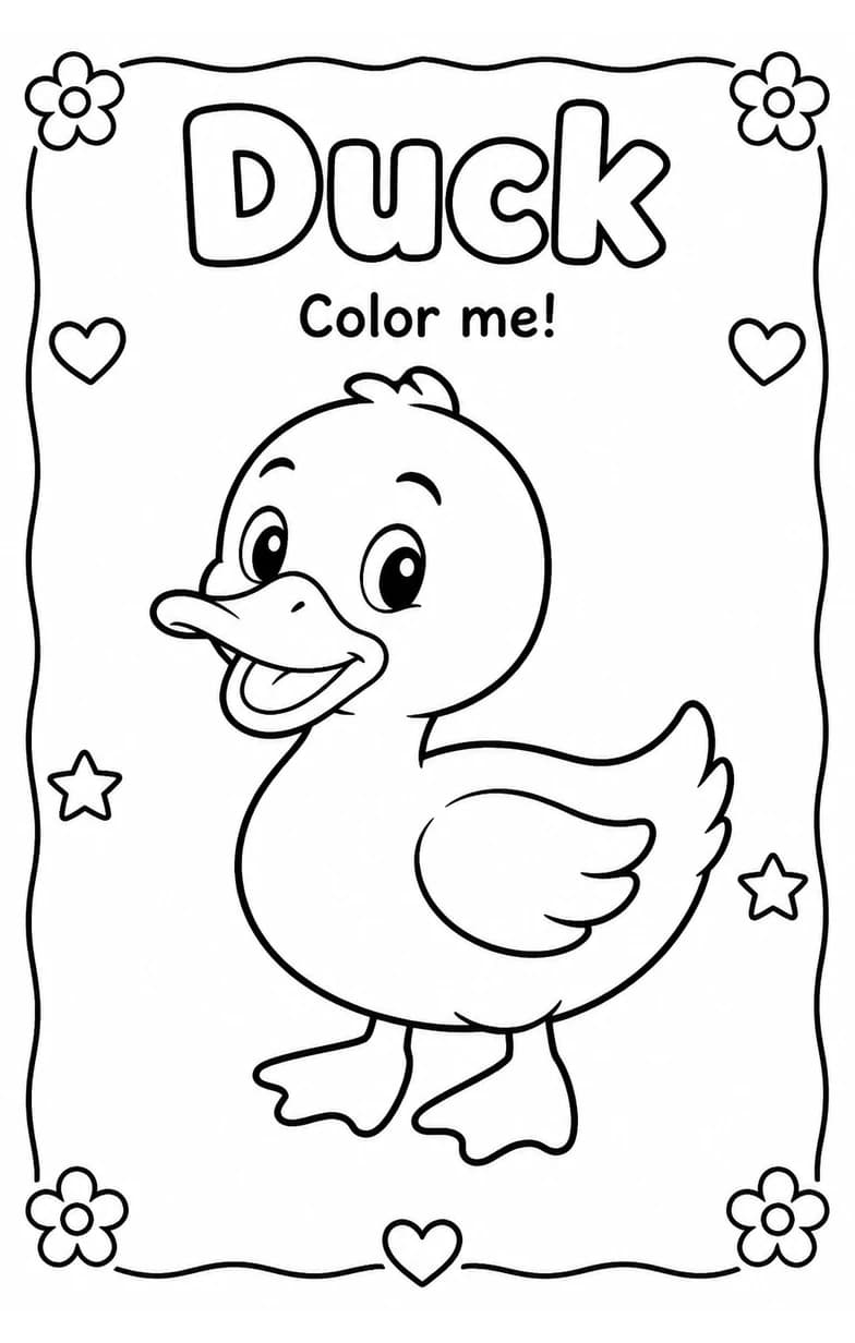 Duck Coloring Pages — free printable Kindergarten Art worksheet