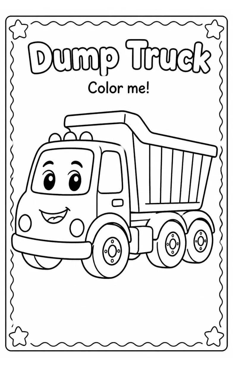 Dump Truck Coloring Pages — free printable Kindergarten Art worksheet