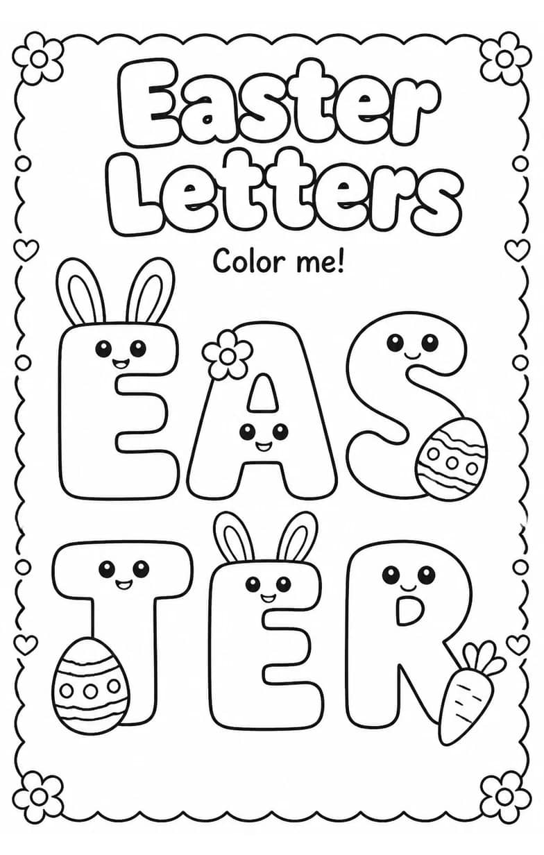 Easter Letters Coloring Page — free printable Grade 2 English & Reading worksheet