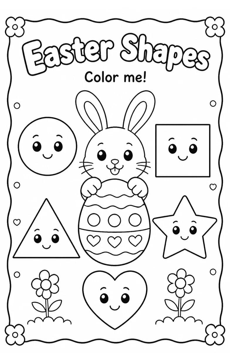 Easter Shapes Coloring Page — free printable Grade 2 Math worksheet