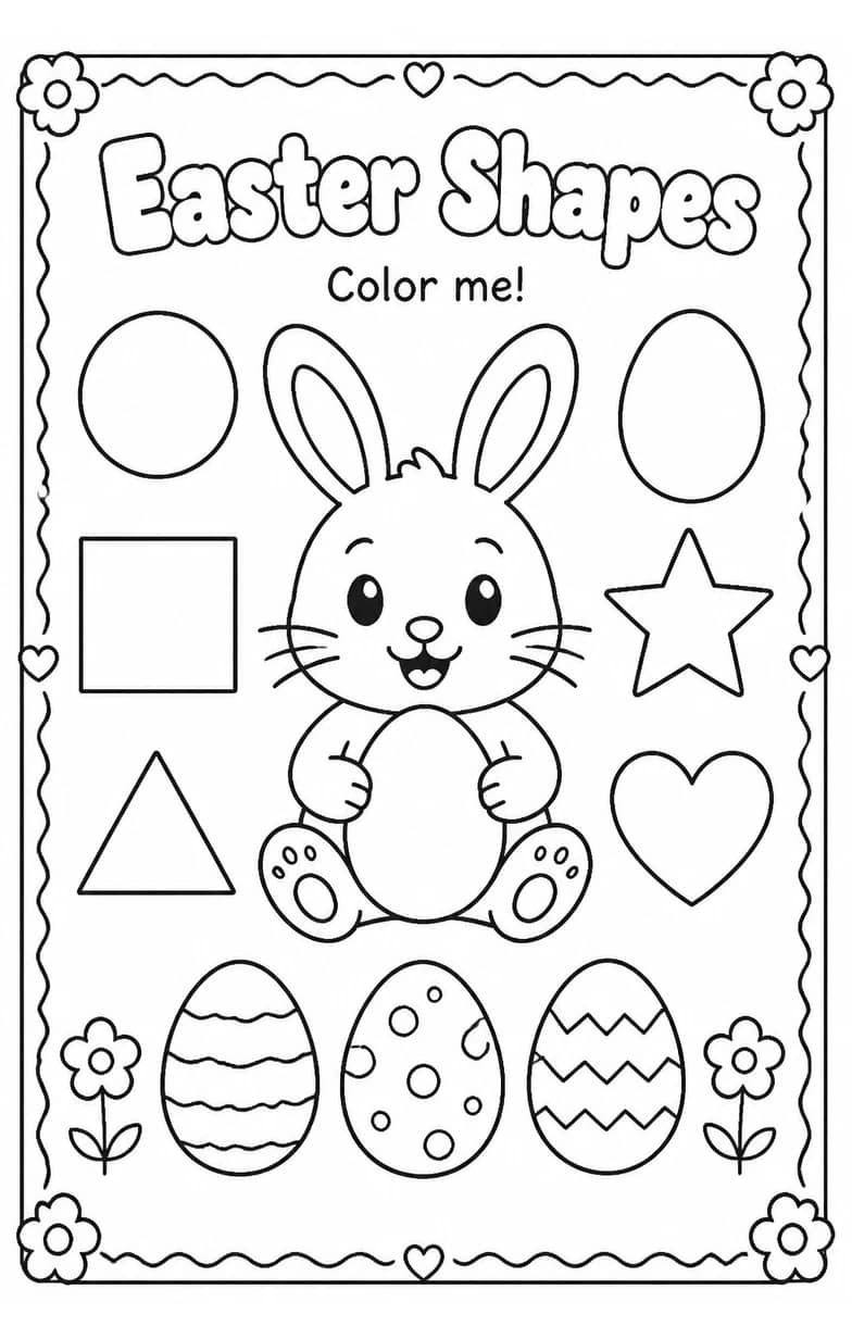 Easter Shapes Coloring Page — free printable Preschool Math worksheet