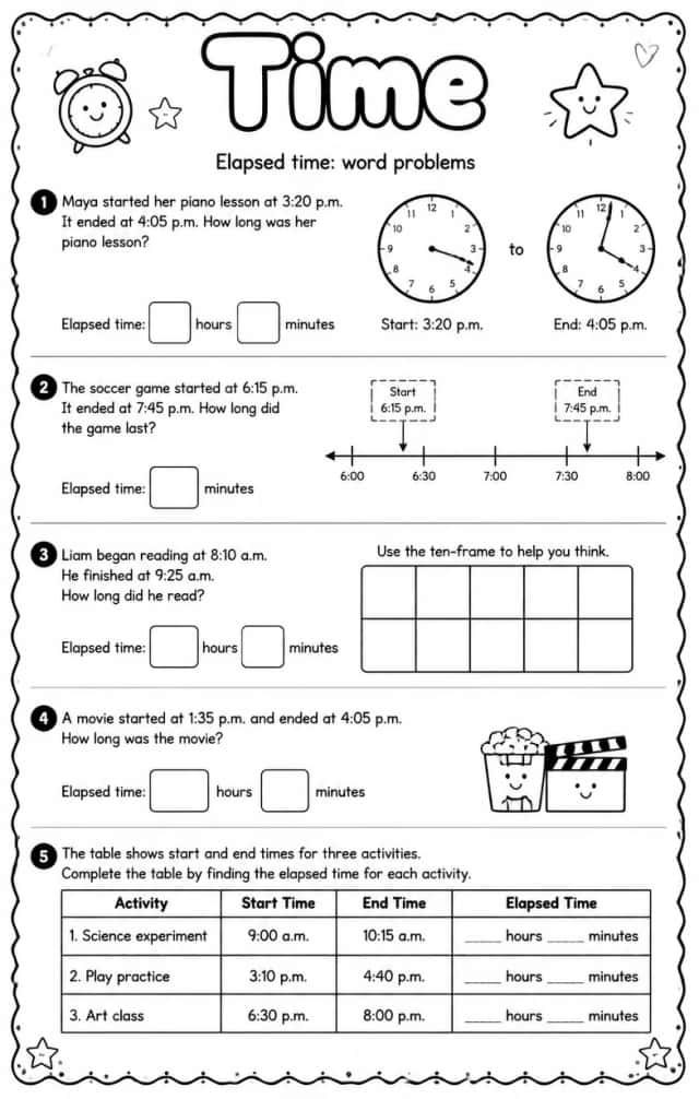 Elapsed time: word problems