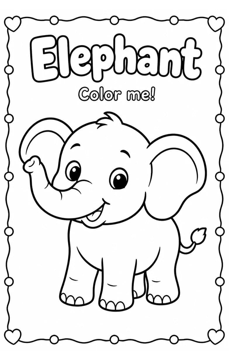 Elephant Coloring Pages — free printable Kindergarten Art worksheet