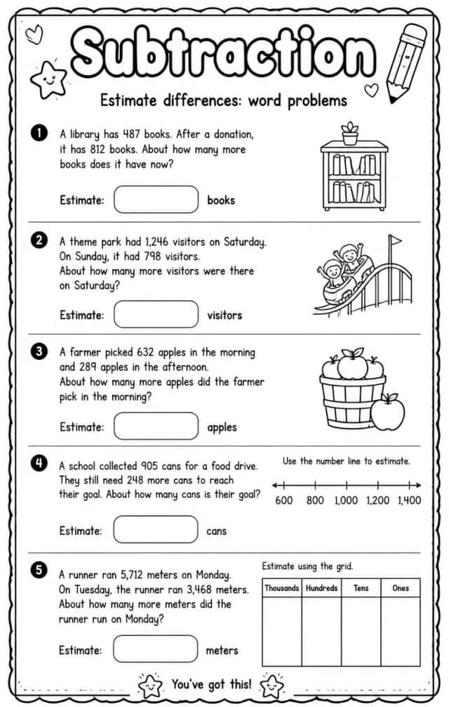 Estimate differences: word problems