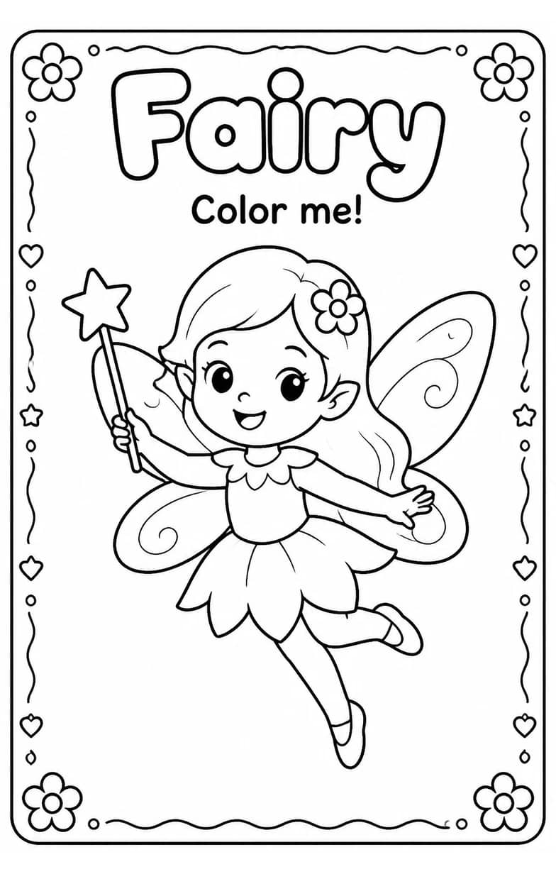 Fairy Coloring Pages — free printable Kindergarten Art worksheet