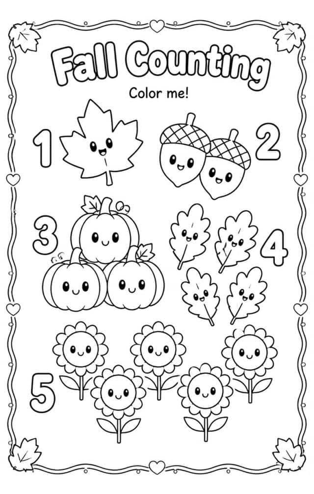 Fall Counting Coloring Page