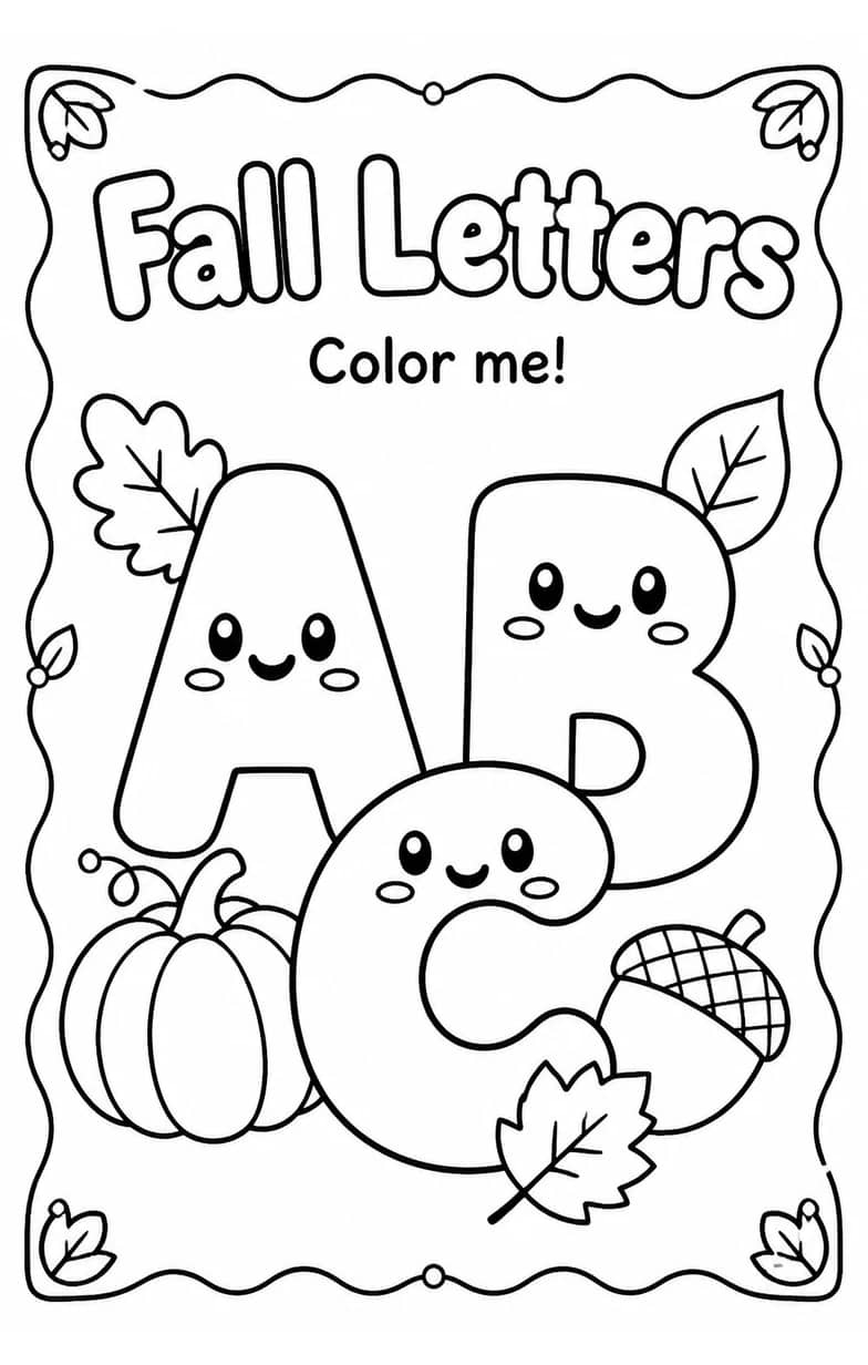 Fall Letters Coloring Page — free printable Grade 1 English & Reading worksheet