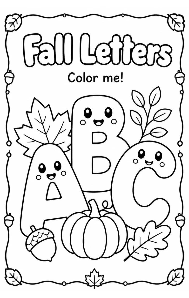 Fall Letters Coloring Page — free printable Grade 2 English & Reading worksheet