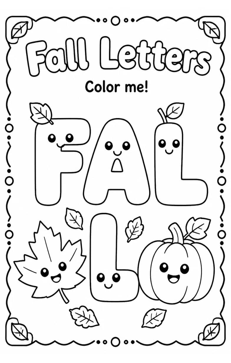 Fall Letters Coloring Page — free printable Kindergarten English & Reading worksheet