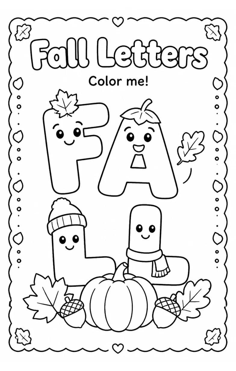 Fall Letters Coloring Page — free printable Pre-K English & Reading worksheet