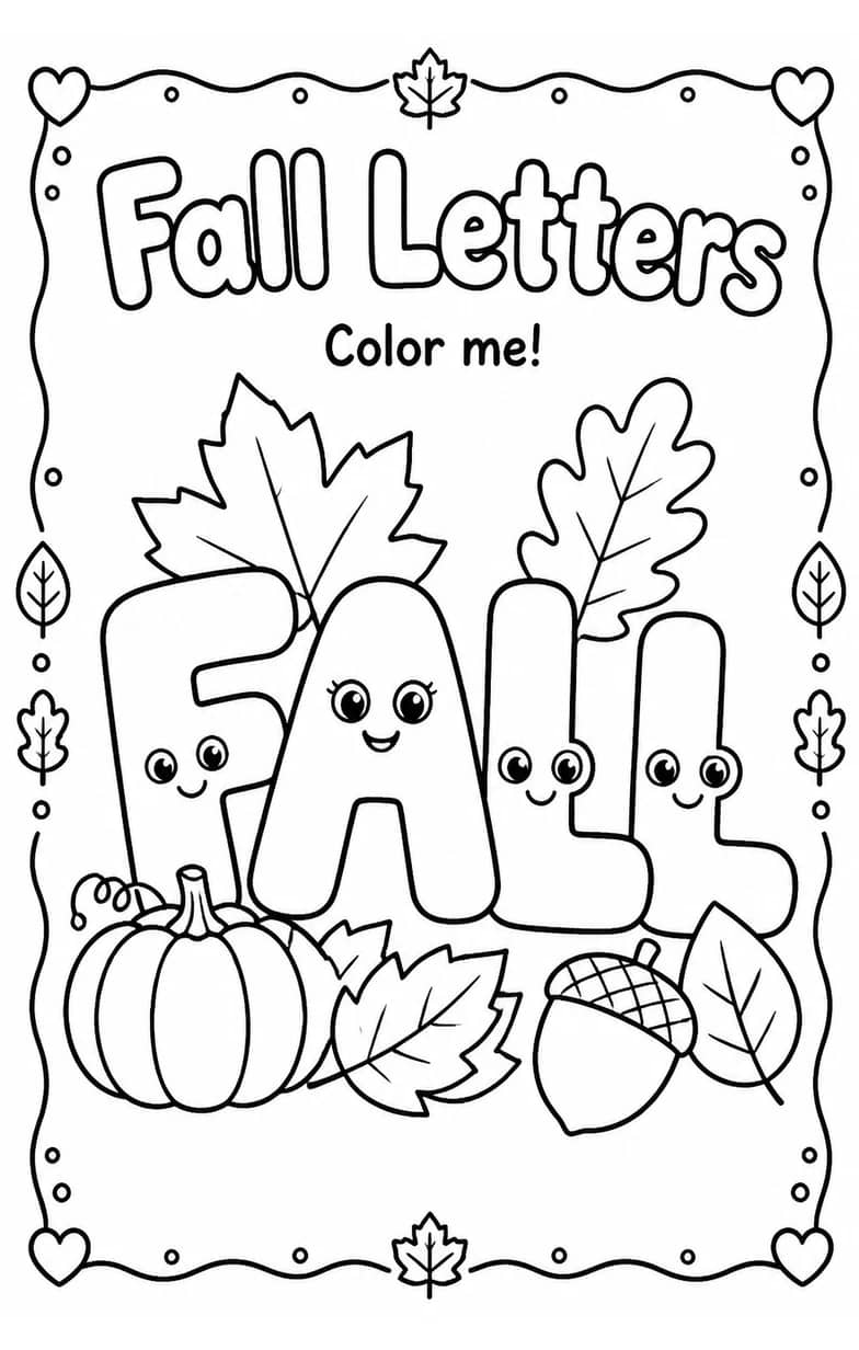 Fall Letters Coloring Page — free printable Preschool English & Reading worksheet