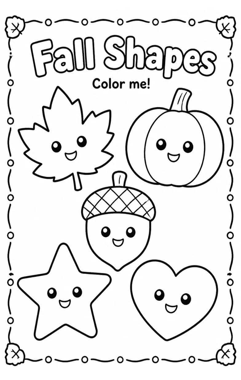 Fall Shapes Coloring Page — free printable Preschool Math worksheet