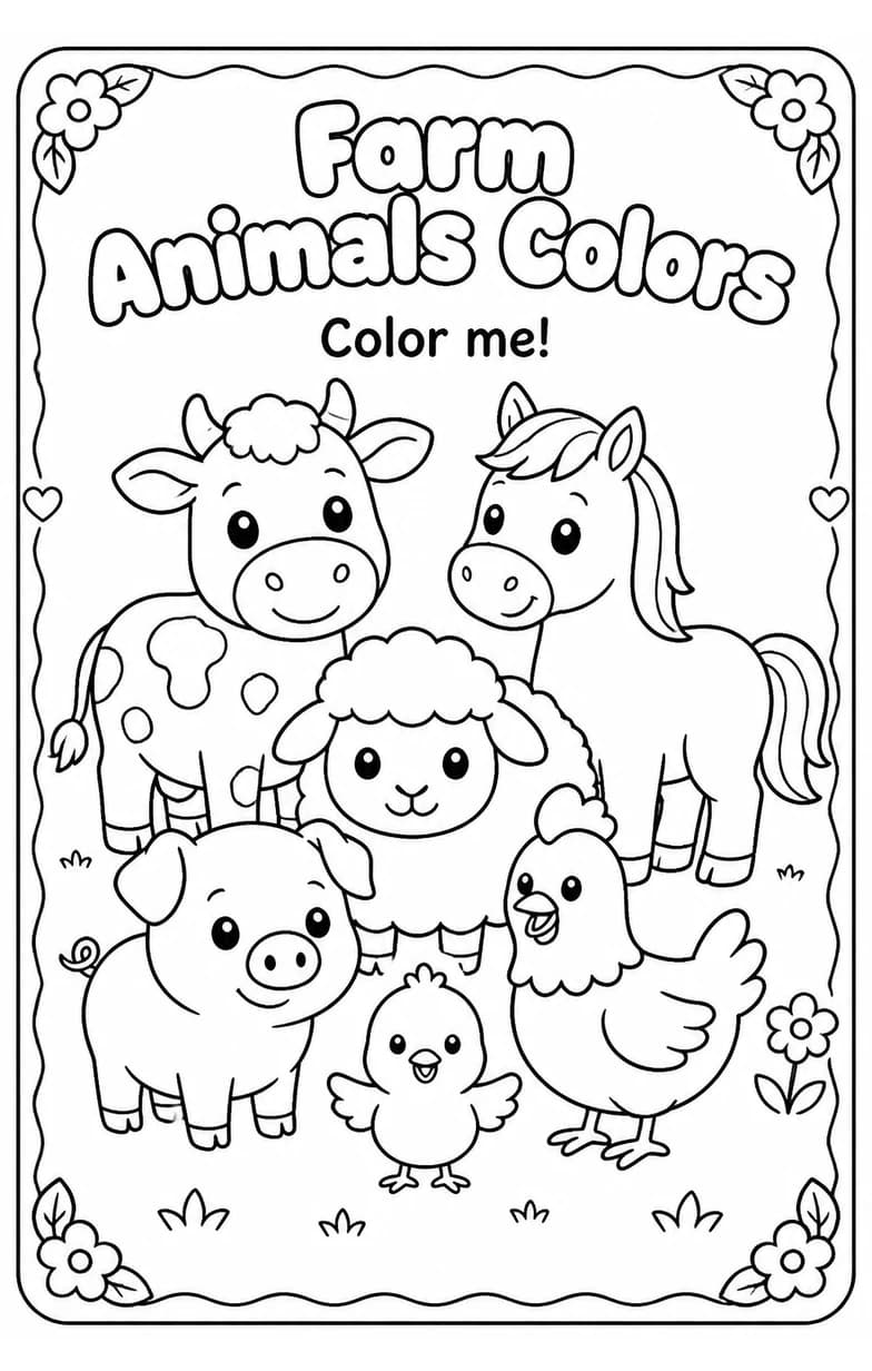 Farm Animals Colors Coloring Page