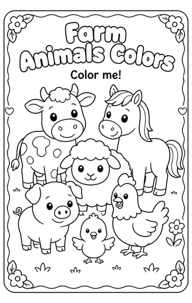 Farm Animals Colors Coloring Page