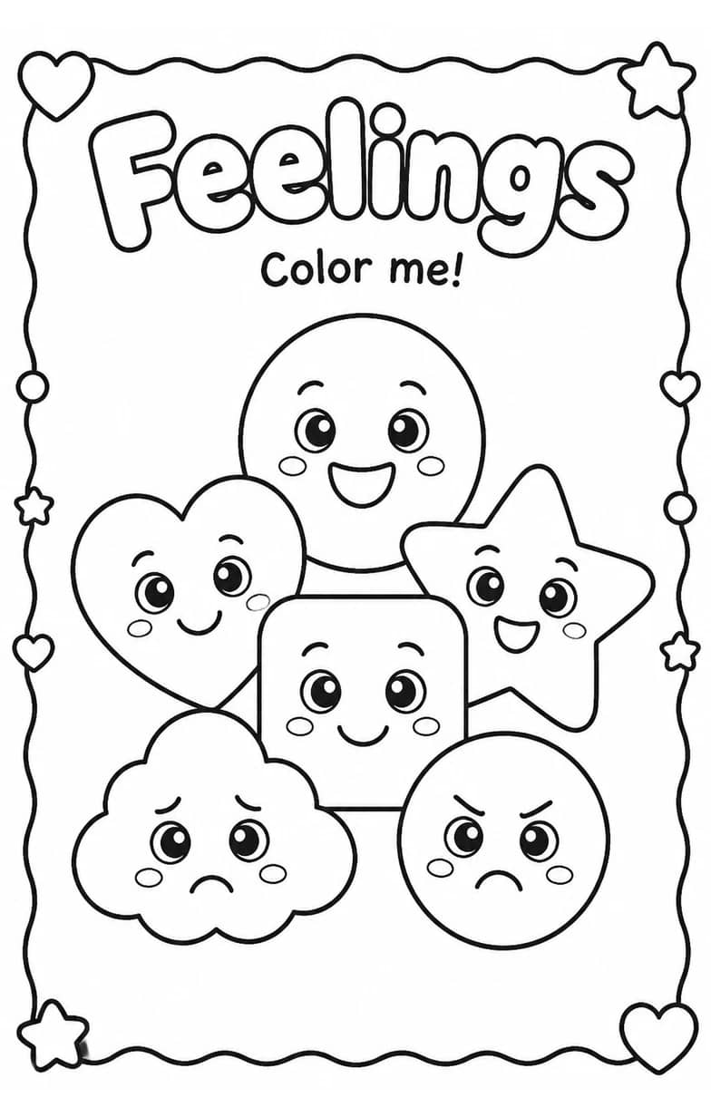 Feelings Coloring Pages — free printable Kindergarten Art worksheet