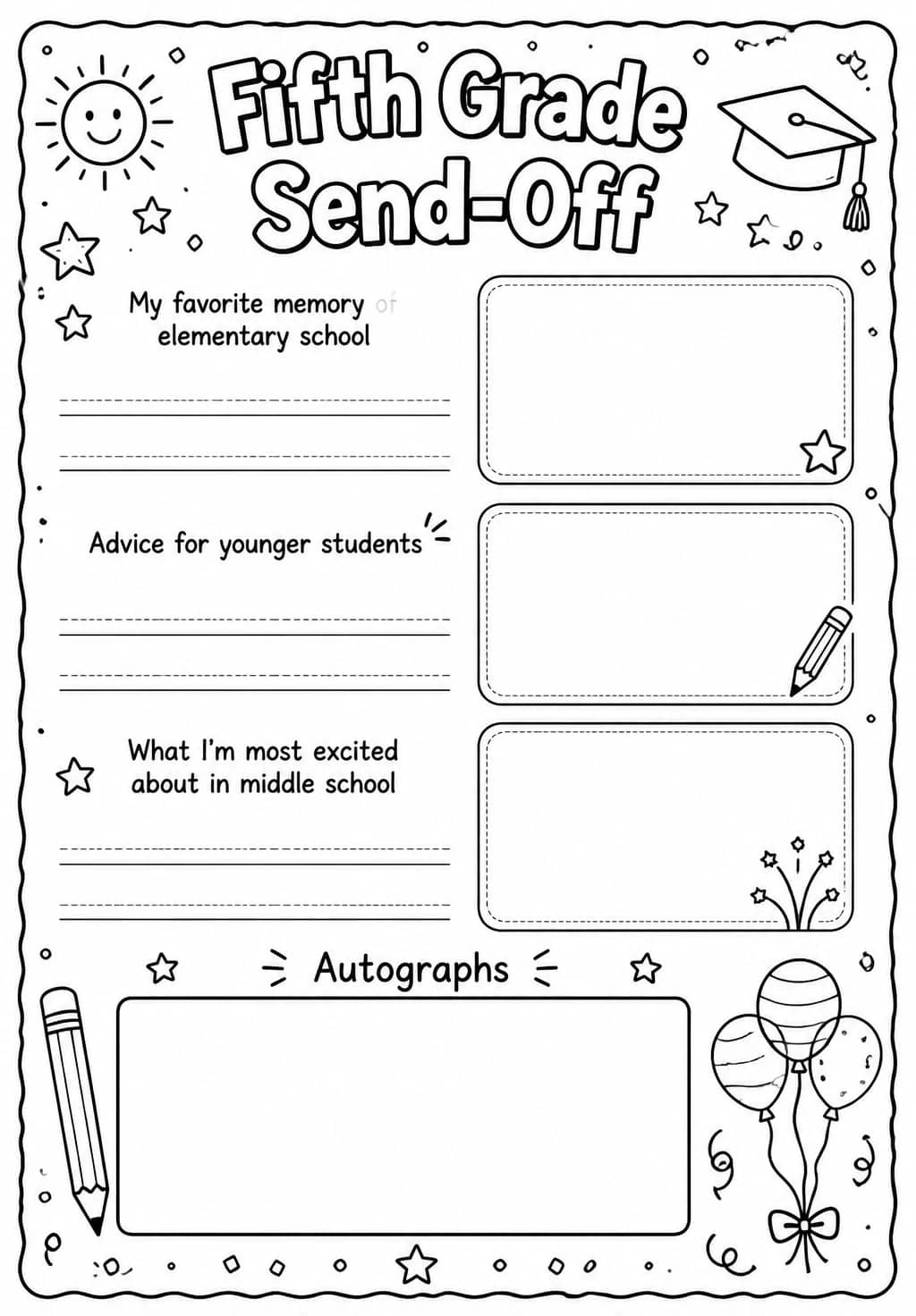 Fifth Grade Send-Off — free printable Grade 5 Social-Emotional Learning worksheet