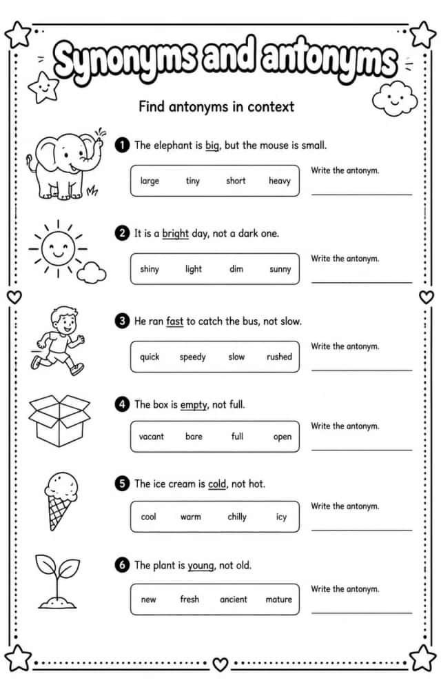 Find antonyms in context