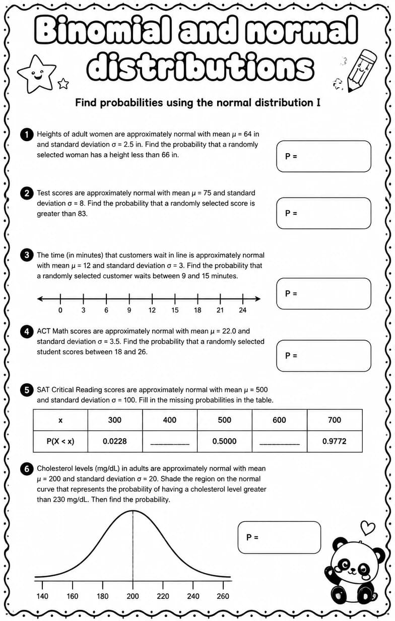 Find probabilities using the normal distribution I — free printable High School Math worksheet