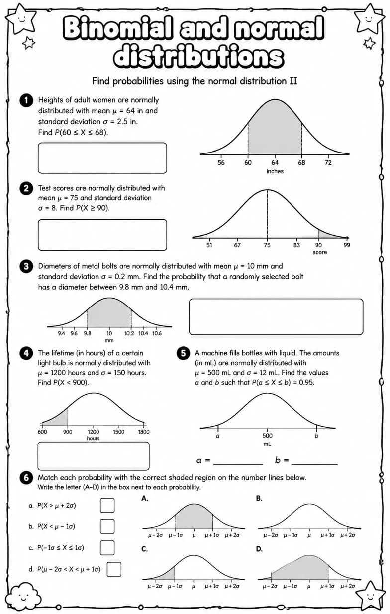 Find probabilities using the normal distribution II — free printable High School Math worksheet