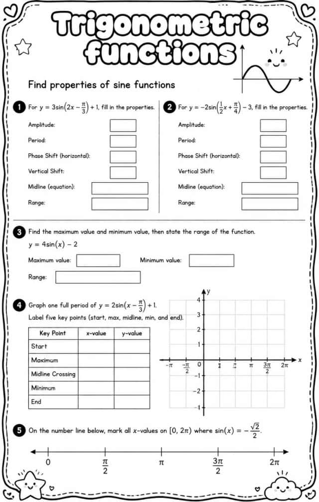 Find properties of sine functions
