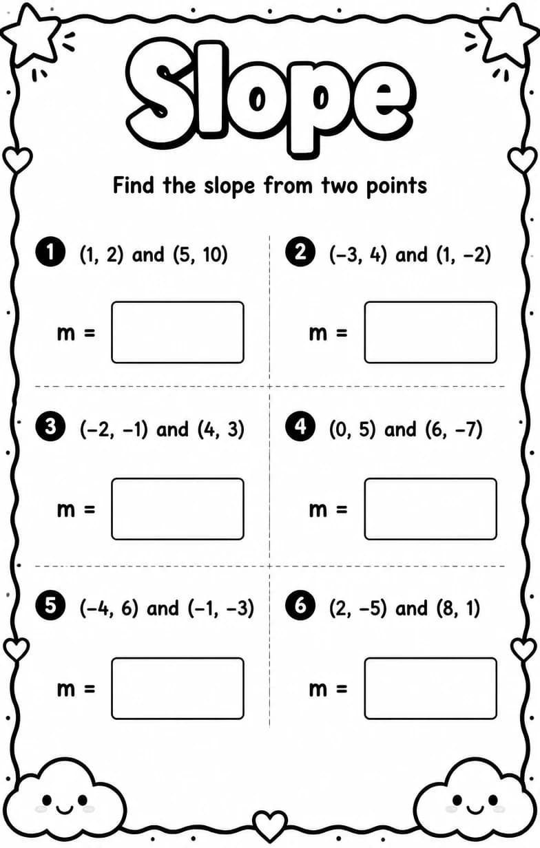 Find the slope from two points — free printable High School Math worksheet