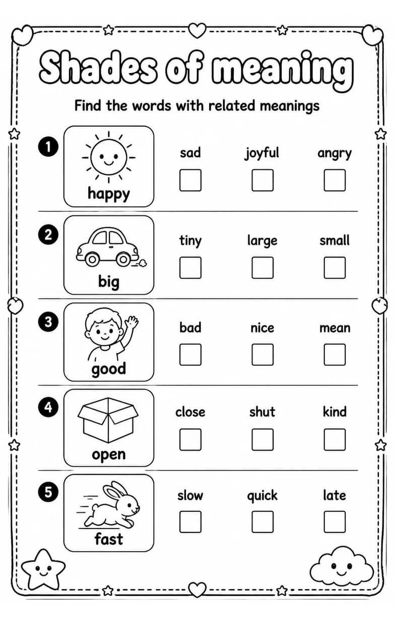 Find the words with related meanings — free printable Vocabulary English worksheet