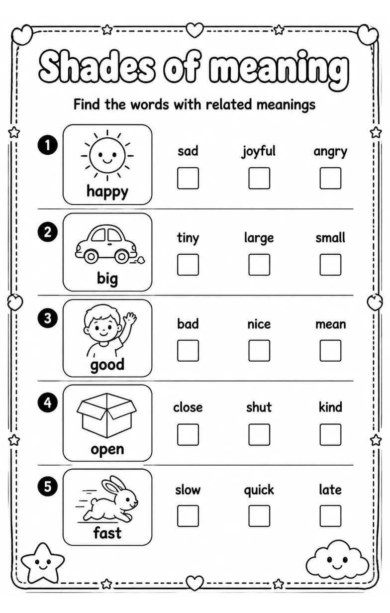 Find the words with related meanings — free printable Vocabulary English worksheet