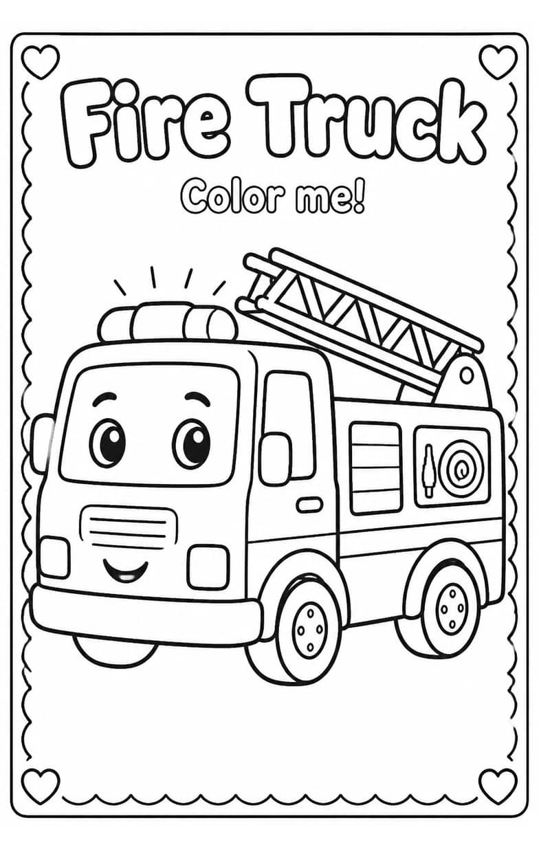 Fire Truck Coloring Pages — free printable Kindergarten Art worksheet