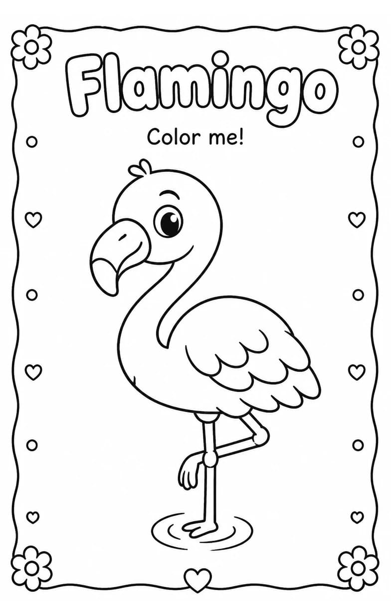 Flamingo Coloring Pages — free printable Kindergarten Art worksheet