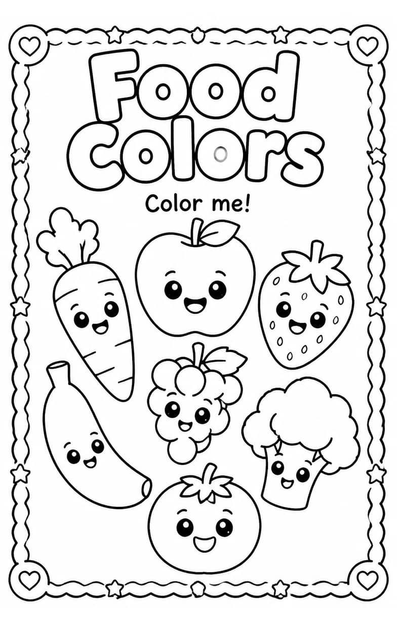 Food Colors Coloring Page — free printable Grade 1 Art worksheet